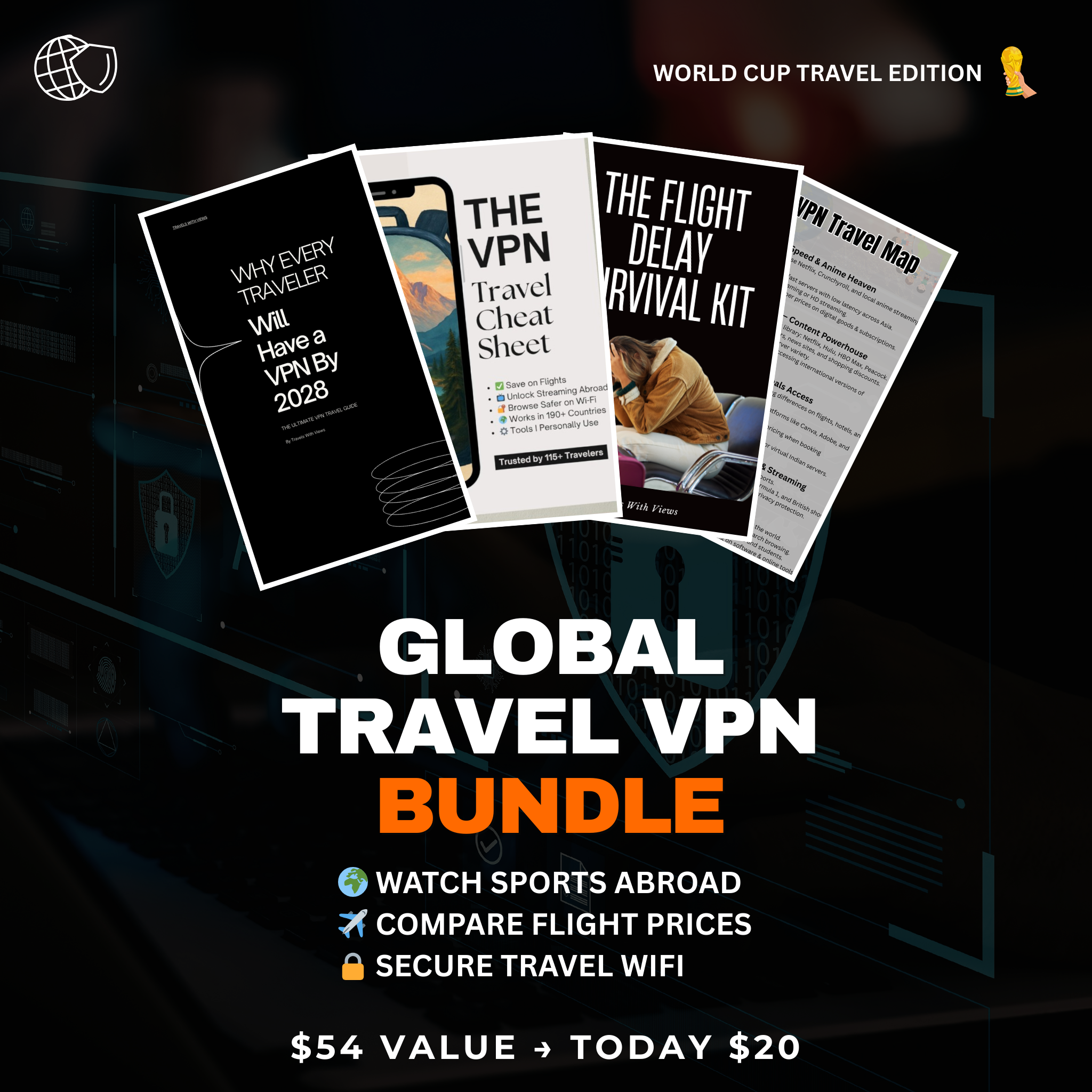 Global Travel VPN Bundle: Unlock cheaper flights, streaming abroad, and secure travel WiFi.